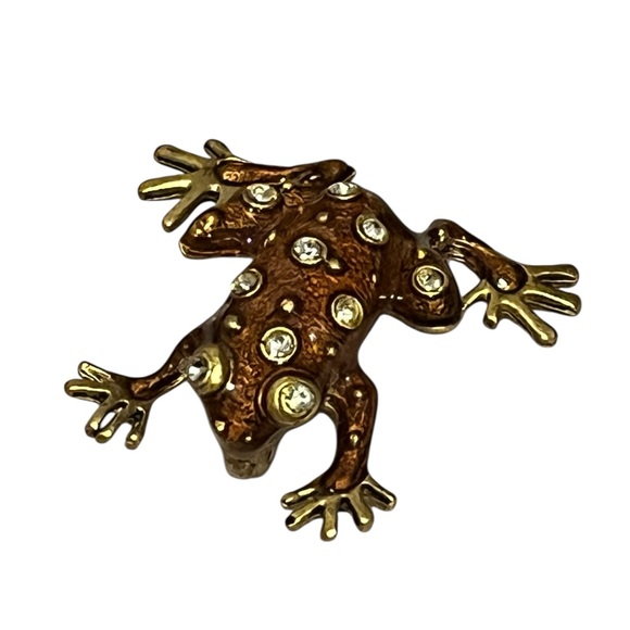 Vintage enamel and rhinestone frog brooch - Picture 2 of 6